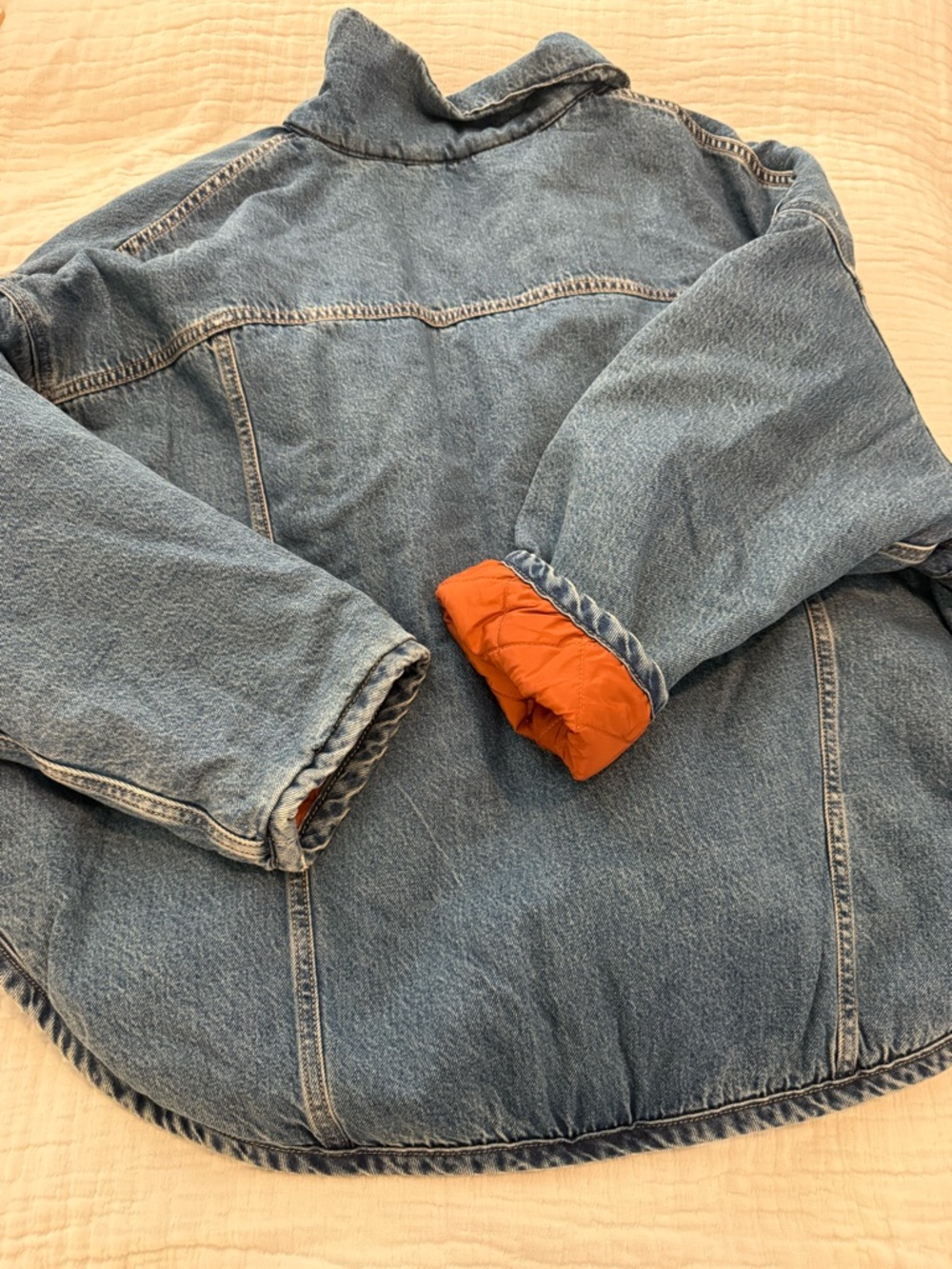 Levi's Blue Denim Jacket with Rust-Orange Quilted Lining NWT 0734 - Picture 9 of 10